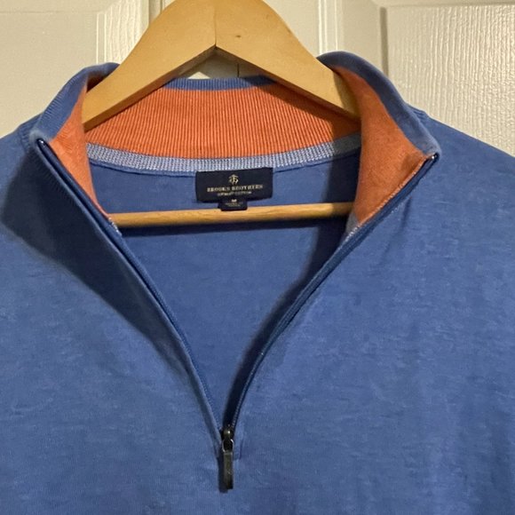 Brooks Brothers Blue Heather Quarter-Zip Medium Sweater - Picture 10 of 12